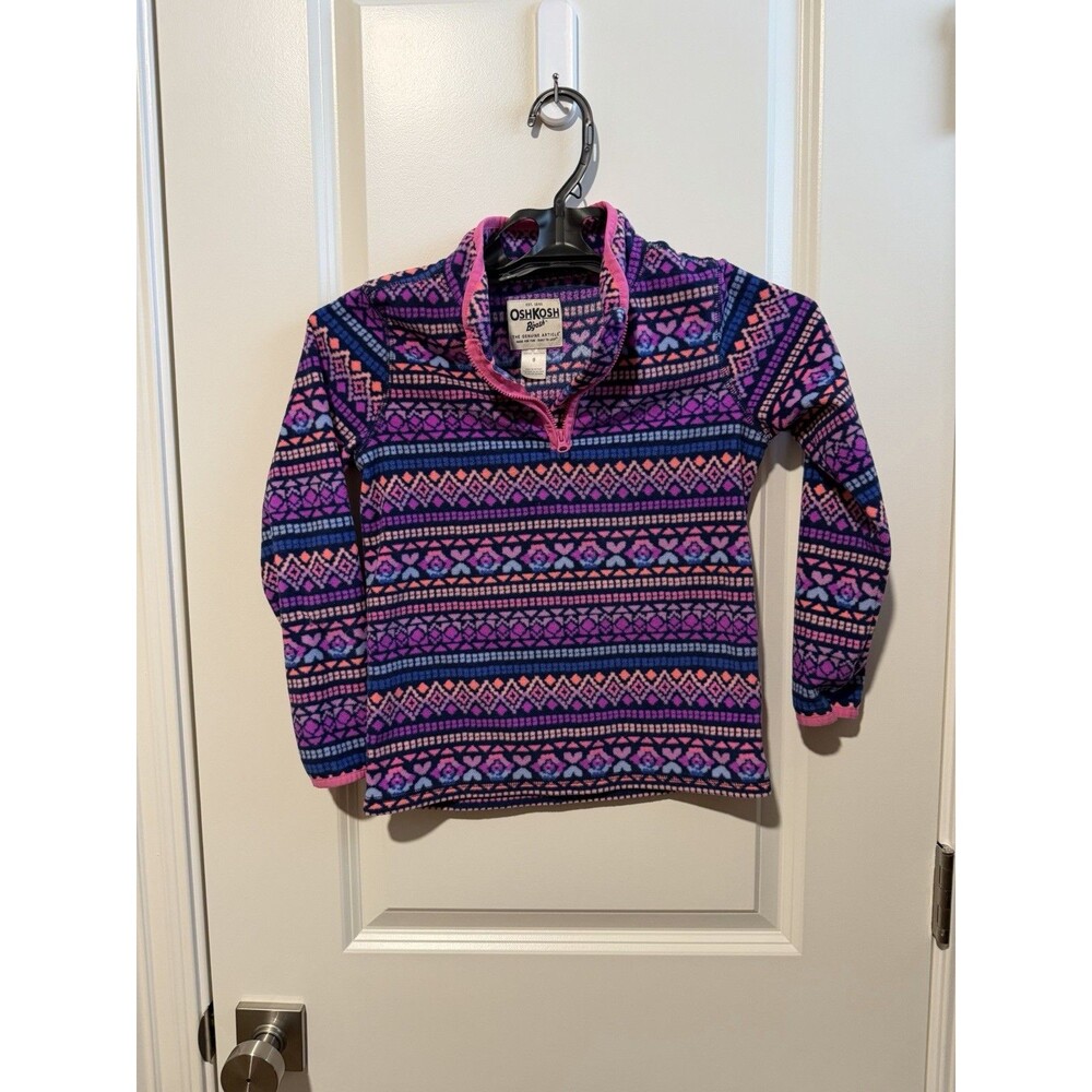 OshKosh B’gosh Girls Size 8 Fair Isle Fleece Quarter Zip Pullover Pink Purple